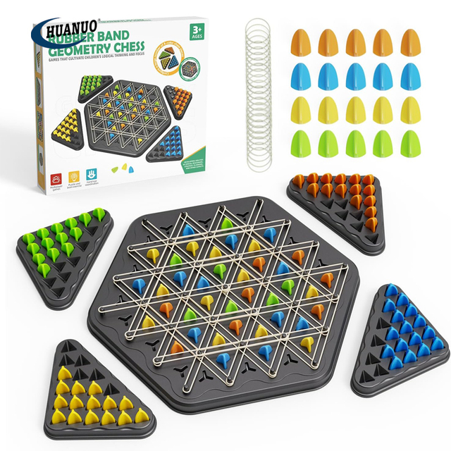 Kids Strategy Chess Board Games for Adults Family Triangle Rubber Band Game Set Chain Triangle Chess Games