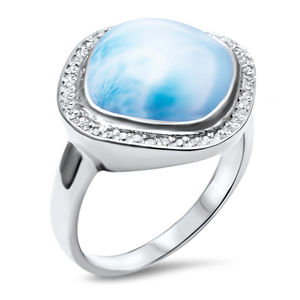 Bijoux en gros de style unique, bijoux en argent sterling 925, pierre naturelle bleue en forme de coussin, véritable larimar halo AAA+CZ, bague pour femmes - Product Image 4