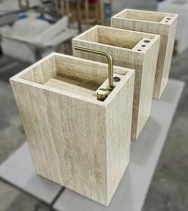 Moderno rettangolo Travertino bagno lavandino in marmo naturale lavabo a mano con Travertino indipendente piedistallo per ville - Product Image 4