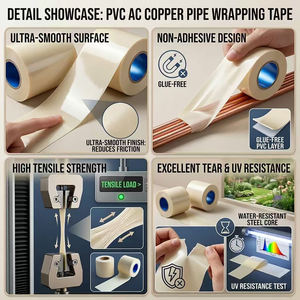 Ruban adhésif acrylique en PVC résistant aux UV et imperméable pour l'isolation et le masquage des tuyaux de climatisation et des tuyaux de cuivre de systèmes CVC - Product Image 4