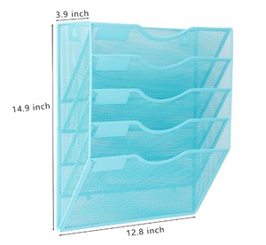 Organizador de archivos de malla de 5 bolsillos Montado en la pared Correo Papel Documento Carpeta Portapapeles Revistero con etiqueta de identificación Azul - Product Image 2
