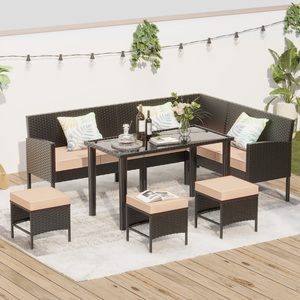 7 Piece <b>Outdoor</b> Sofa Set Modular Patio Furniture All Weather PE Wicker <b>Sectional</b> Sofa with <b>Cushions</b> and Glass Table - Product Image 1