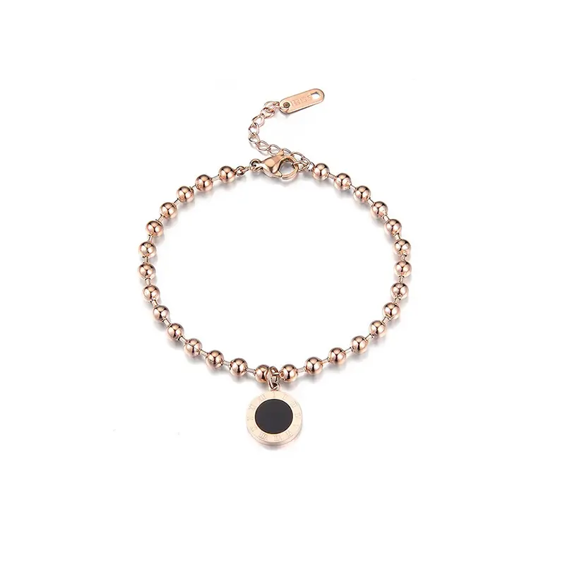Hot Sales Gold Color Stainless Steel Beaded Chain Astrology Ankle Hot Sales Round Black Plastic Zodiac Symbol Charm Anklets 2021