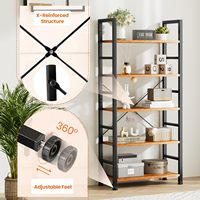 Bibliothèques multifonctionnelles à affichage stable, support moderne simple en bois et métal à 5 niveaux, meubles de salon, étagère à livres, nouveau design