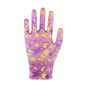 13 Máy đo polyester lót với PVC dots Palm tráng Ladies làm vườn an toàn làm việc găng tay