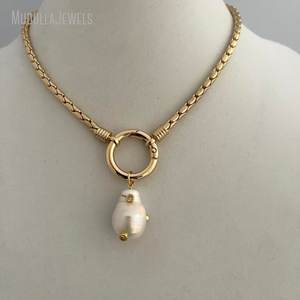 NM42678 позолоченная цепочка-змея ожерелье с жемчугом барокко кулон толстая цепочка-змея Пружинная Застежка карабин кулон с жемчугом CZ - Product Image 5