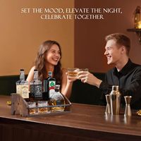 Organisateur de bar à vin en bois personnalisé avec porte-gobelets, support pour 3 bouteilles, rangement pour bouchons de bouteilles, plateau de rangement de bureau, vente en gros
