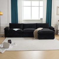 Ensemble de canapé-lit modulaire sectionnel confortable en chenille, convertible, avec cadre métallique moderne, dossier coussiné, en forme de U, beige et blanc, pour salon