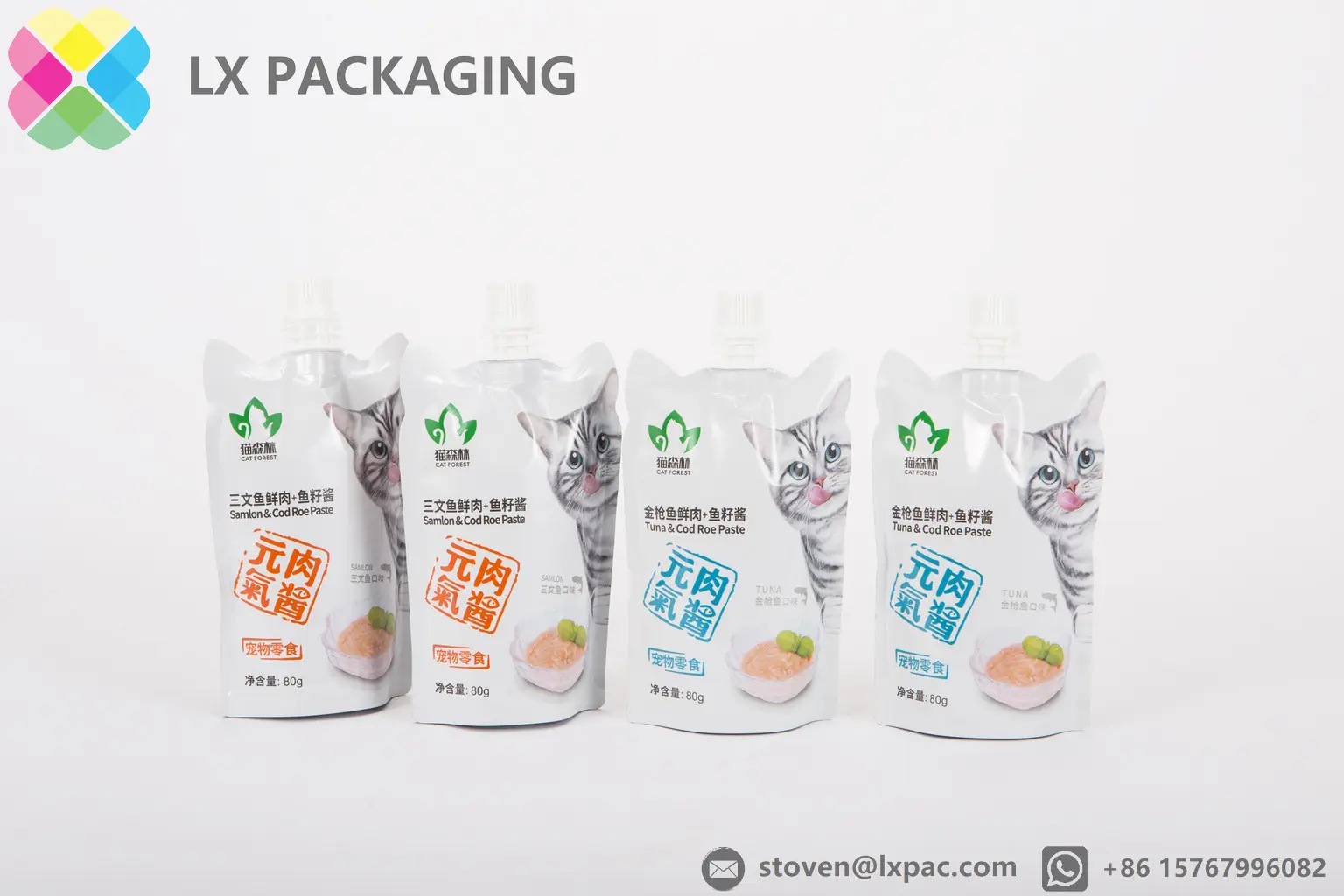 Sac D'emballage Alimentaire d'animal familier Givré Stratifié En Plastique de Papier D'aluminium De Forme Spéciale Debout Cornue Vanne Pochette