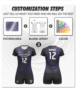 Maillots de volley-ball personnalisés en gros – Nouveau design avec impression sublimée du nom de votre équipe – Maillots de volley-ball bleus pour hommes et femmes Wv55 - Product Image 2
