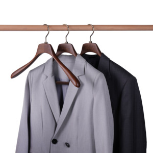 Cintre en bois antidérapant à épaules larges avec barre en velours et crochet rotatif à 360° pour costumes, blazers, hôtels, armoires et usines - Product Image 4