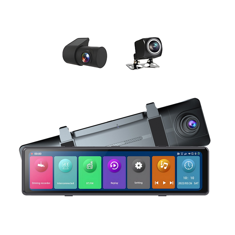 12'' 3 Cameras AHD 2K WIFI GPS Night Vision Dash Camera Car Rearview Mirror Dashcam Recorder DVR Carplay and Android auto