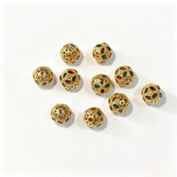 Perles entretoises creuses en laiton émaillé motif trèfle, perles rondes plaquées or à grand trou pour la fabrication de bijoux et fournitures de bricolage assemblées à la main