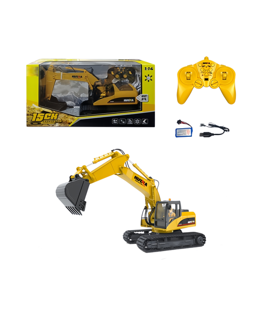 Remote Control Alloy Excavator Toy with 2.4G Wireless Controller 15 Channel Action Light Switch and Realistic Digging Play