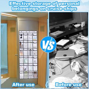 Over The Door Organizer 24 Pocket Mesh Storage Rack With <b>Hooks</b> For <b>Shoes</b> And Bathroom Essentials White Rectangle - Product Image 5
