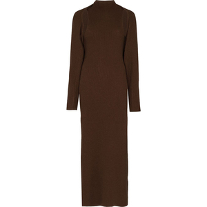 GUOOU abito personalizzato <span class=keywords><strong>in</strong></span> <span class=keywords><strong>maglia</strong></span> a costine <span class=keywords><strong>marrone</strong></span> abito Midi senza maniche a maniche lunghe Cardigan lavorato a <span class=keywords><strong>maglia</strong></span> abiti da donna - Product Image 2