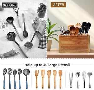 Utensilio de cocina personalizable hecho a mano de Acacia más grande para tenedor y cuchara caja organizadora de soporte de madera - Product Image 4