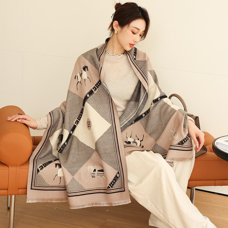 Écharpe Châle Femme Carreaux Écharpe D'hiver Plaid En Laine Acrylique Foulard Long Chaude Vogue En Automne/Hiver Cape Souple,Brown-200 * 70cm