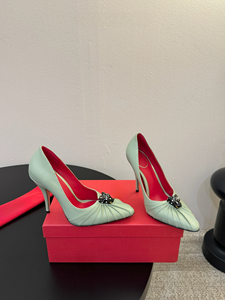 Black Leopard Head Genuine Leather Thin <b>Heels</b> Slip-On Anti-Slip Breathable Wedding Shoes Women's <b>Red</b> Pointed Toe Stylish Summer - Product Image 3