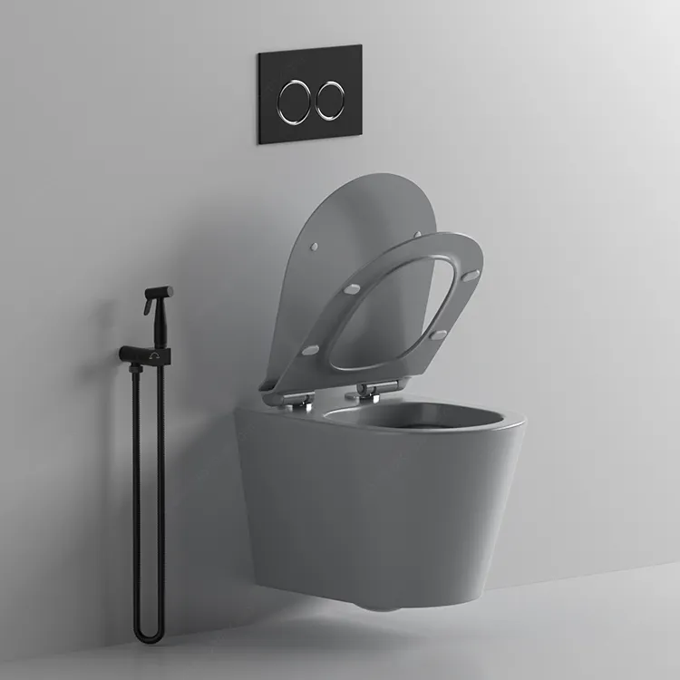 CaCa Céramique Support Mural Wc Toilette de Luxe Sans Monture Gris Mat P-trap Cuvette de Toilette Murale Suspendue
