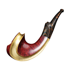 Handmade Briarwood Tobacco Pipe Bent Type Solid Wood Curved Handle With Gold Trim Men's Smoking Pipe - Product Image 1