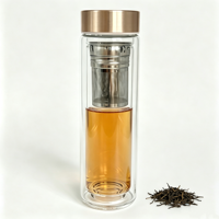 Bouteille d'eau réutilisable écologique en verre borosilicate à double paroi avec couvercle en acier inoxydable, résistante à la chaleur, gobelet à boire
