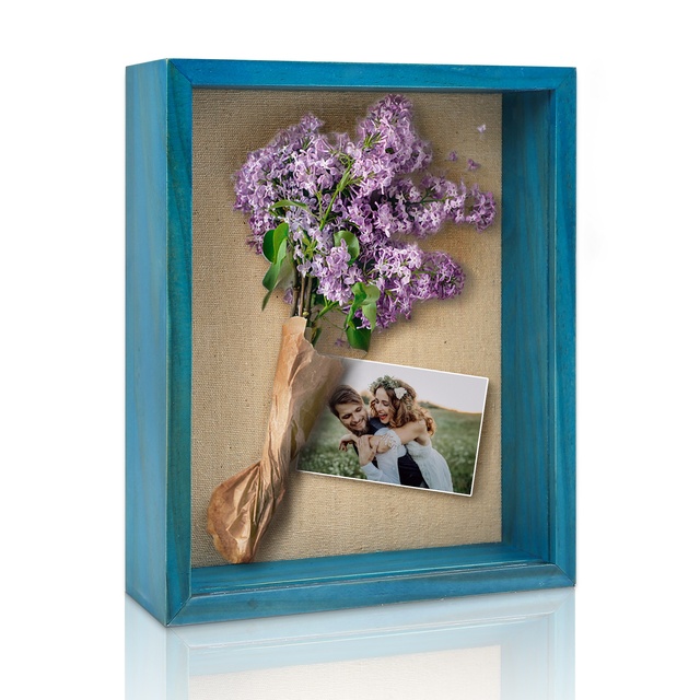 Creative New Design Pine Wood Wholesale Custom  Distressed Blue 3d Deep Money Medal Bouquet Shadow Box Frame