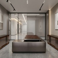 Bureau de direction de luxe avec hub d'alimentation intégré, finition cristal, bois de placage naturel, MDF E1, mobilier de direction