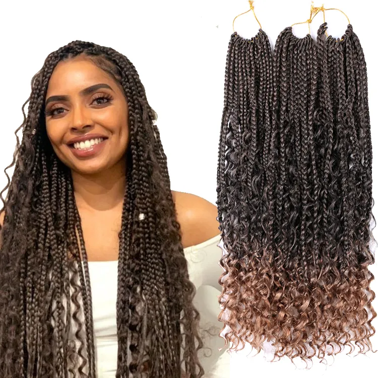 Bán Buôn Lượn Sóng Sông Xoăn Hộp Locs Bím Tóc Sợi Tổng Hợp Faux Locs Nữ Thần Crochet Tóc Nối Bện Tóc