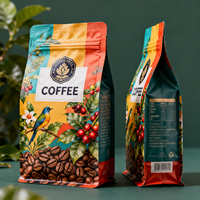 Sac à café en poudre imprimé numériquement avec un design personnalisé, 500 g, 1 lb, emballage pour grains de café, sac à fond plat avec valve et fermeture éclair