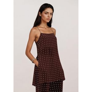 Conjunto de 2 Piezas para Mujer con Estampado de Lunares, Camisola sin Mangas de Chifón, Pantalones Tipo Túnica, Ropa Casual de Verano para Vacaciones, Viajes y Resort - Product Image 3