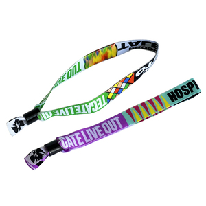 Wholesale Hot Style Fabric Festival Event Party Ultrasonic Cutting Polyester Strip-type Shape Woven Wristband With Logo Custom