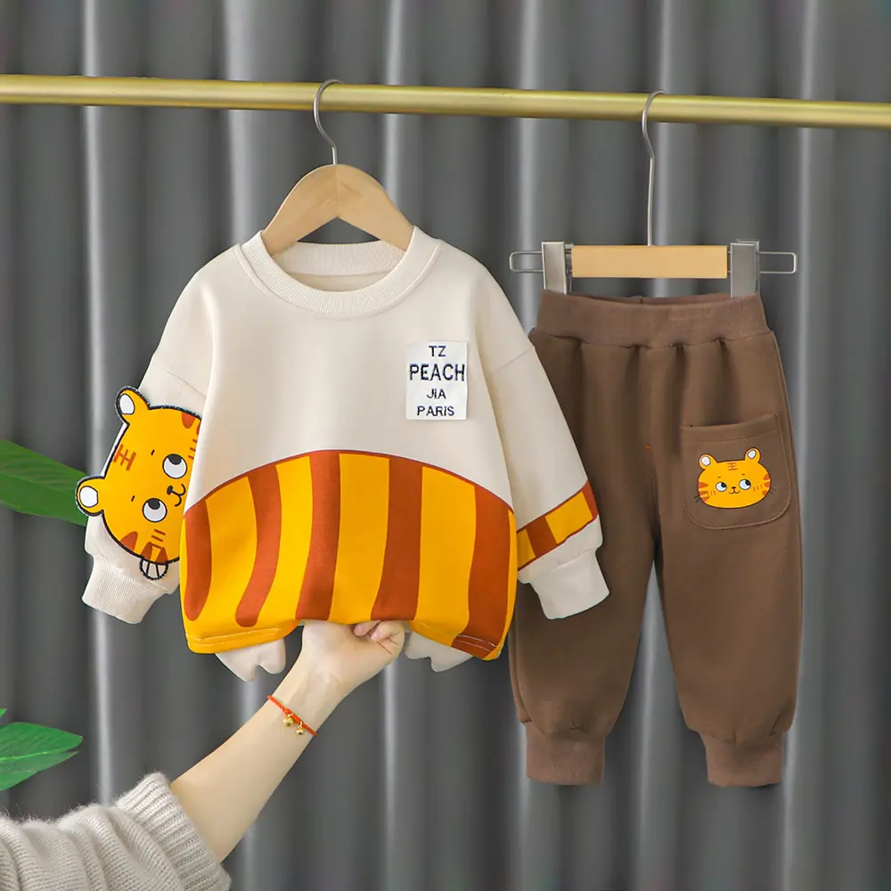 Wholesale Price Hot Sale Children Clothes Sets Korean Style Fashion Cartoon Pattern Printed Casual Pure Cotton Boy Clothes Sets