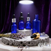 Flacon compte-gouttes en verre ambré 20ml 30ml 50ml 80ml 100ml 200ml bleu, réutilisable et personnalisable pour sérums d'aromathérapie