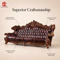 Canapé en cuir sculpté en bois massif de style rétro américain et européen, combinaison de canapés d'art antique de luxe pour grand salon de villa