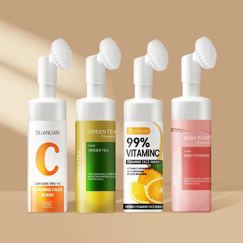 4 in 1 asam Amino Vitamin C teh hijau asam hialuronat pembersih wajah Mousse bubuk bayi VC berbusa Cuci wajah