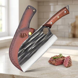 Couteau à découper artisanal en acier inoxydable avec manche en bois de rose et étui en cuir fin, couteau de boucher, couteau de cuisine, produit très vendu - Product Image 1
