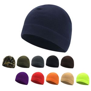 Bonnet en micro polaire thermique en polyester, uni marron, anti-froid, confortable, pour l'hiver et l'automne, pour hommes et femmes, idéal pour le cyclisme, bonnets élastiques - Product Image 1