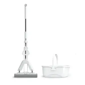 Biodegradable Wholesale Floor Cleaning Mop Stainless Steel Long Handle Mop And Bucket Set Easy Squeeze PVA Sponge Mop
