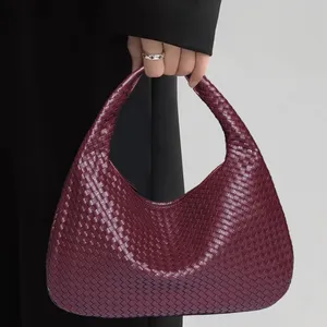 CPC 2023 Women Large Leather Hobo Bag Handmade Woven Casual Purses Female Handbags Big Capacity Patchwork Zipper Women Shoulder