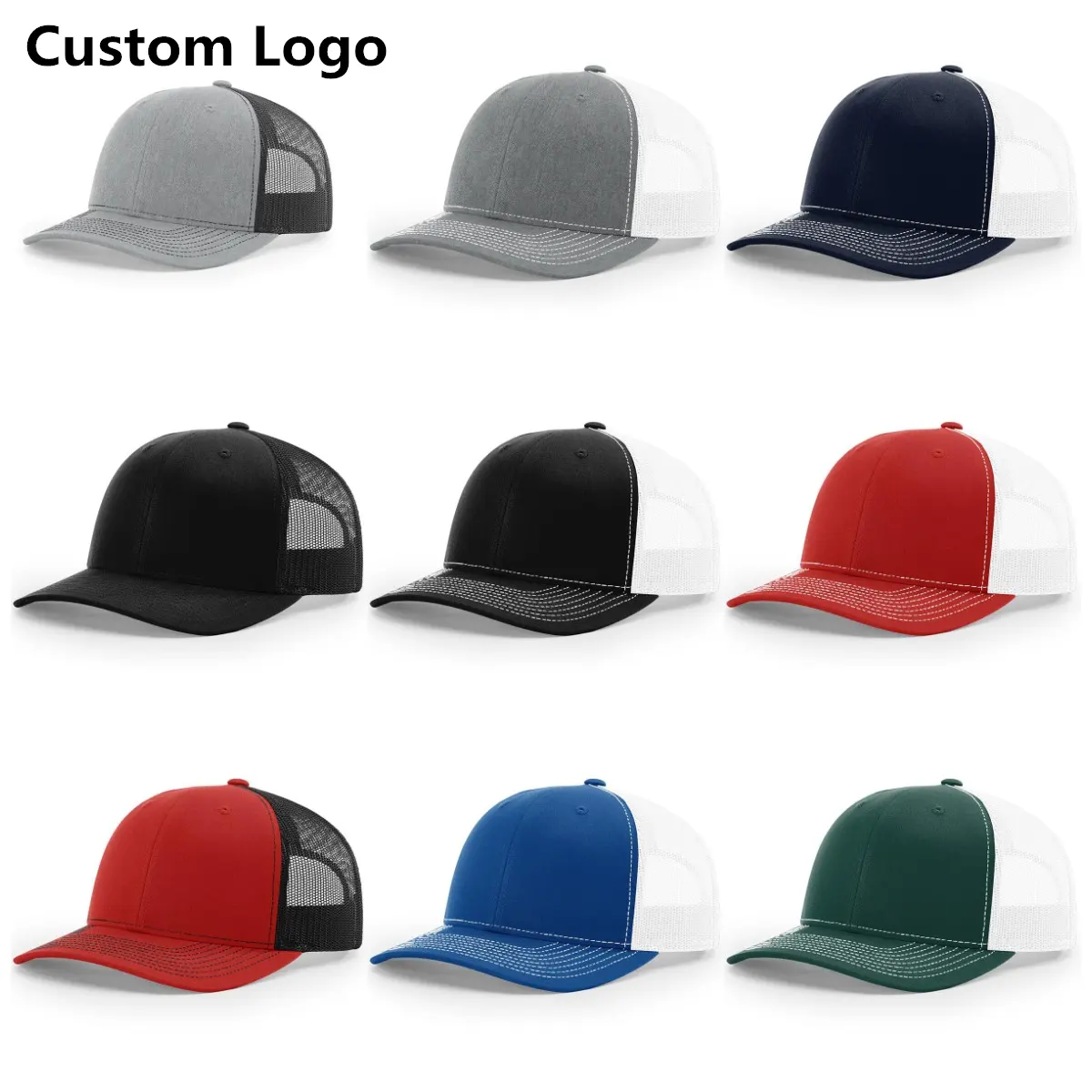 Logo personnalisé unisexe vierge richarsson forme 112 chapeau de camionneur casquette en maille casquette unie pour hommes visière Snapback chapeau