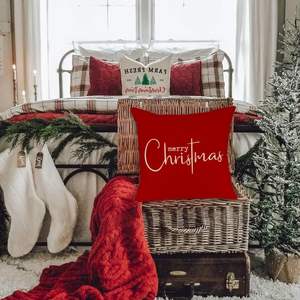 RABUSOFA-Juego de cojines navideños de 18x18 pulgadas, 2 fundas de cojines rojos para decoración de sofá, vacaciones, invierno, Navidad - Product Image 6