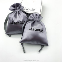 Bolsa de Embalaje de Satén Gris Oscuro Brillante para Copa Lean/Copa Diva, Bolsa de Satén con Cordón para Pestañas
