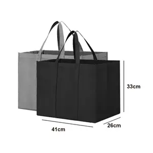 بيع بالجملة أكياس تسوق بقالة سوداء قابلة لإعادة الاستخدام كبيرة ثقيلة غير منسوجة-حقائب حمل للبيئة مع حقيبة تسوق بمقبض طويل