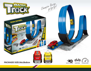 <span class=keywords><strong>Pista</strong></span> da corsa flessibile 5m giocattolo con rampe per salti, doppio binario portatile per auto 1/64, età 3 +, blu - Product Image 2