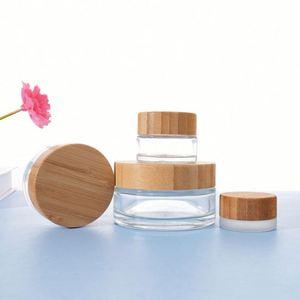 Hot Sale Cosmetic Skin Care Eye Cream Face Cream Lotion Face Mask Glass Jars <b>Bamboo</b> Lids 5ml-100ml Frosted Clear Silk <b>Screen</b> - Product Image 2