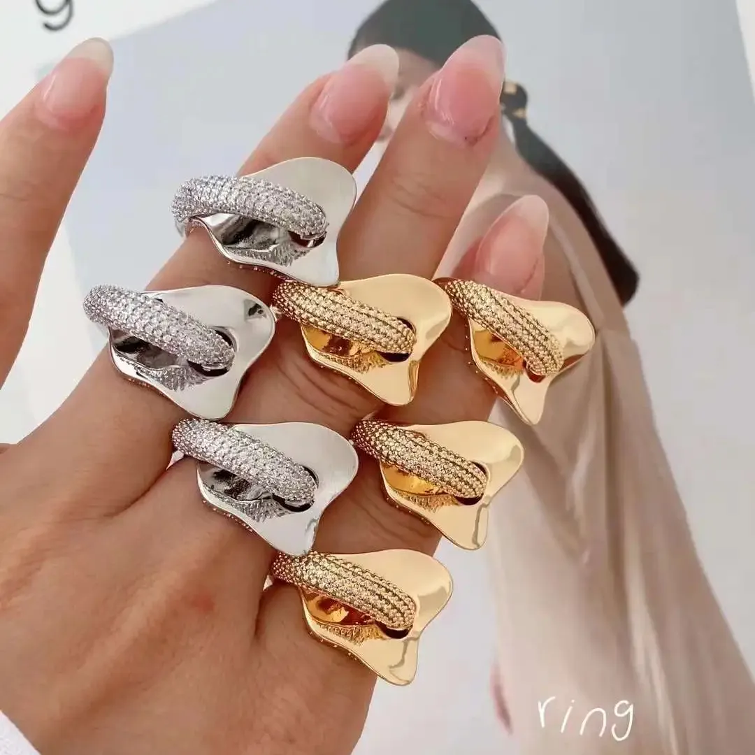 New Designed Rings Fashion Gold Finger Set For Women Wholesale Adjustable Heart Geometric Zircon Rings