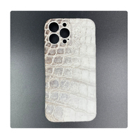 Étui en cuir de crocodile de l'Himalaya véritable exotique de qualité supérieure pour iPhone 16 15 14 Pro Max
