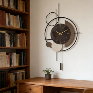 ज्यामितीय कला लोहे की पेंडुलम दीवार घड़ी आधुनिक प्रकाश विलासिता लिविंग रूम सजावट घड़ी रात शांत हो रही है - Product Image 1