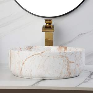 Combo <span class=keywords><strong>de</strong></span> fregadero <span class=keywords><strong>de</strong></span> baño <span class=keywords><strong>de</strong></span> mármol blanco-Tazón redondo sobre encimera <span class=keywords><strong>de</strong></span> 14 "+ grifo <span class=keywords><strong>de</strong></span> <span class=keywords><strong>cascada</strong></span> y drenaje emergente - Product Image 3